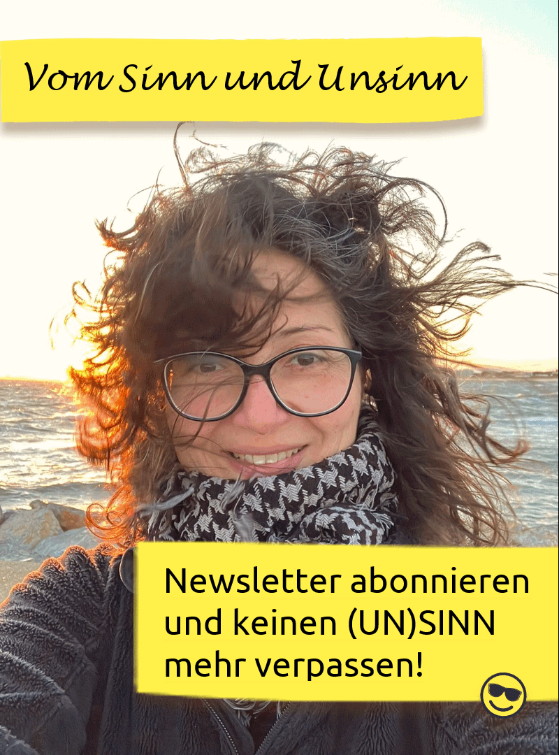 Werbung für den Sinn-und-Unsinn-Newsletter der Autorin Jasmin Taher, der allmonatlich im Oelder Schaufenster erscheint.