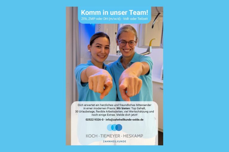 ZFA / ZMP / DH (m/w/d) in Oelde gesucht – Zahnheilkunde Koch · Tiemeyer · Heskamp